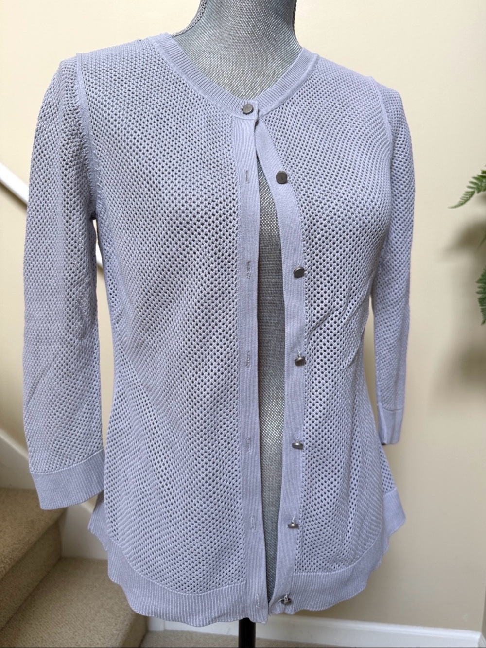 Coldwater Creek Light grey button front Open-Knit Cardigan Sweater.